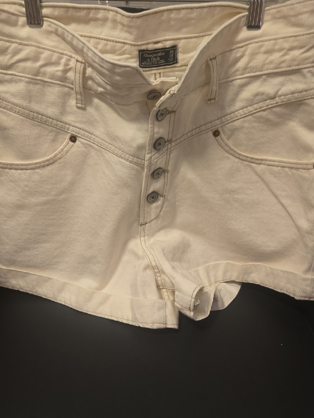 Abercrombie & Fitch Women's Cream Button-Front High Waist Jean Shorts